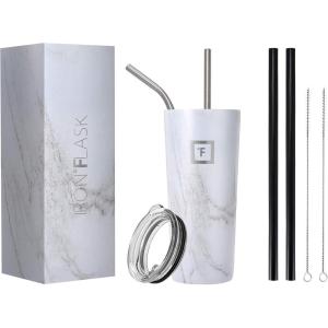 imageIRON FLASK Classic Tumbler 202 Lids Straw Flip Vacuum Insulated Stainless Steel Water Bottle Double Walled Drinking cup Thermos Travel Mug  Aura 32 OzCarrara Marble