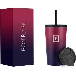 imageIRON FLASK Classic Tumbler 202 Lids Straw Flip Vacuum Insulated Stainless Steel Water Bottle Double Walled Drinking cup Thermos Travel Mug  Aura 32 OzDark Rainbow