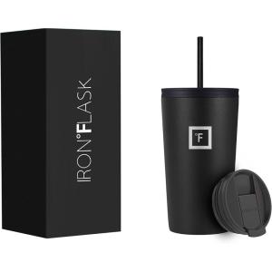 imageIRON FLASK Classic Tumbler 202 Lids Straw Flip Vacuum Insulated Stainless Steel Water Bottle Double Walled Drinking cup Thermos Travel Mug  Aura 32 OzMidnight Black