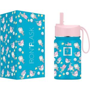 imageIRON FLASK Kids Water Bottle  Straw Lid 20 Name Stickers Vacuum Insulated Stainless Steel Double Walled Tumbler Travel Cup Thermos Mug  Rainbow Hearts 10 OzMagic Mermaids