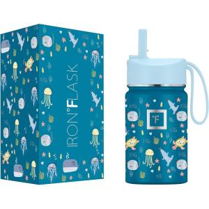 imageIRON FLASK Kids Water Bottle  Straw Lid 20 Name Stickers Vacuum Insulated Stainless Steel Double Walled Tumbler Travel Cup Thermos Mug  Rainbow Hearts 10 OzOcean Amigos