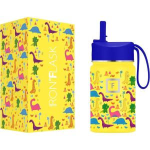 imageIRON FLASK Kids Water Bottle  Straw Lid 20 Name Stickers Vacuum Insulated Stainless Steel Double Walled Tumbler Travel Cup Thermos Mug  Rainbow Hearts 10 OzDino Mates