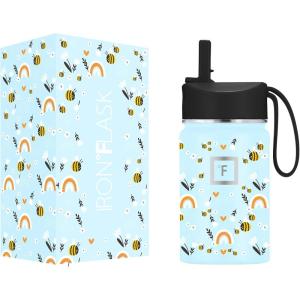 imageIRON FLASK Kids Water Bottle  Straw Lid 20 Name Stickers Vacuum Insulated Stainless Steel Double Walled Tumbler Travel Cup Thermos Mug  Rainbow Hearts 10 OzSweet Bees