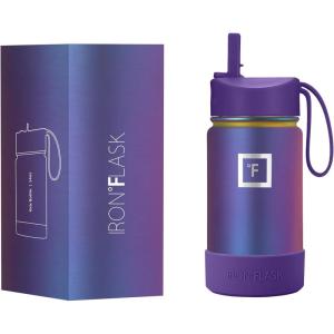 imageIRON FLASK Kids Water Bottle  Straw Lid 20 Name Stickers Vacuum Insulated Stainless Steel Double Walled Tumbler Travel Cup Thermos Mug  Rainbow Hearts 10 OzAurora