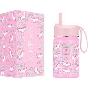 imageIRON FLASK Kids Water Bottle  Straw Lid 20 Name Stickers Vacuum Insulated Stainless Steel Double Walled Tumbler Travel Cup Thermos Mug  Rainbow Hearts 10 OzStardust Unicorns