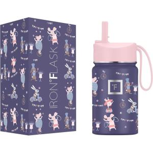 imageIRON FLASK Kids Water Bottle  Straw Lid 20 Name Stickers Vacuum Insulated Stainless Steel Double Walled Tumbler Travel Cup Thermos Mug  Rainbow Hearts 10 OzFiesta