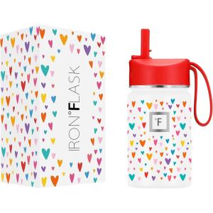 imageIRON FLASK Kids Water Bottle  Straw Lid 20 Name Stickers Vacuum Insulated Stainless Steel Double Walled Tumbler Travel Cup Thermos Mug  Rainbow Hearts 10 OzRainbow Hearts