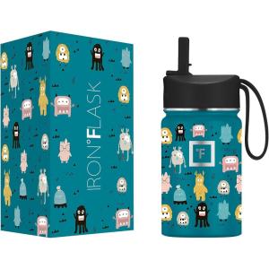 imageIRON FLASK Kids Water Bottle  Straw Lid 20 Name Stickers Vacuum Insulated Stainless Steel Double Walled Tumbler Travel Cup Thermos Mug  Rainbow Hearts 10 OzMonsters Crew