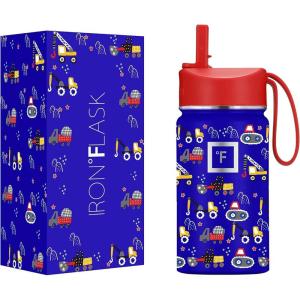 imageIRON FLASK Kids Water Bottle  Straw Lid 20 Name Stickers Vacuum Insulated Stainless Steel Double Walled Tumbler Travel Cup Thermos Mug  Rainbow Hearts 10 OzDark Blue