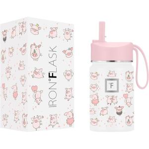imageIRON FLASK Kids Water Bottle  Straw Lid 20 Name Stickers Vacuum Insulated Stainless Steel Double Walled Tumbler Travel Cup Thermos Mug  Rainbow Hearts 10 OzPiggy Time