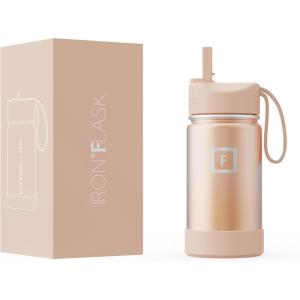 imageIRON FLASK Kids Water Bottle  Straw Lid 20 Name Stickers Vacuum Insulated Stainless Steel Double Walled Tumbler Travel Cup Thermos Mug  Rainbow Hearts 10 OzRose Gold