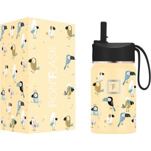imageIRON FLASK Kids Water Bottle  Straw Lid 20 Name Stickers Vacuum Insulated Stainless Steel Double Walled Tumbler Travel Cup Thermos Mug  Rainbow Hearts 10 OzLucky Parrots
