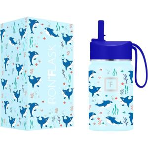 imageIRON FLASK Kids Water Bottle  Straw Lid 20 Name Stickers Vacuum Insulated Stainless Steel Double Walled Tumbler Travel Cup Thermos Mug  Rainbow Hearts 10 OzIron Shark