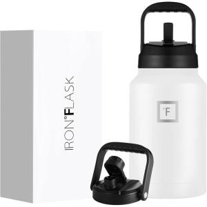 imageIRON FLASK Sports Water Bottle  Gallon Series  2 Lids Straw and Spout Leak Proof Vacuum Insulated Stainless Steel Double Walled Thermo Mug Metal Canteen Jug Growler  Blue Waves 128 OzWinter White