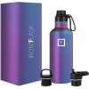 imageIRON FLASK Camping ampamp Hiking Hydration Canteens  3 Lids Narrow Spout Lid Leak Proof Vacuum Insulated Stainless Steel  Hot ampamp Cold Double Walled Sports Water Bottle  Day ampamp Night 64 OzAurora