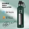 imageIRON FLASK Camping ampamp Hiking Hydration Canteens  3 Lids Narrow Spout Lid Leak Proof Vacuum Insulated Stainless Steel  Hot ampamp Cold Double Walled Sports Water Bottle  Day ampamp Night 64 OzDark Pine