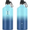 imageIRON FLASK Camping ampamp Hiking Hydration Canteens  3 Lids Narrow Spout Lid Leak Proof Vacuum Insulated Stainless Steel  Hot ampamp Cold Double Walled Sports Water Bottle  Day ampamp Night 64 OzBlue Waves