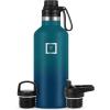 imageIRON FLASK Camping ampamp Hiking Hydration Canteens  3 Lids Narrow Spout Lid Leak Proof Vacuum Insulated Stainless Steel  Hot ampamp Cold Double Walled Sports Water Bottle  Day ampamp Night 64 OzDark Night