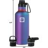imageIRON FLASK Camping ampamp Hiking Hydration Canteens  3 Lids Narrow Spout Lid Leak Proof Vacuum Insulated Stainless Steel  Hot ampamp Cold Double Walled Sports Water Bottle  Day ampamp Night 64 OzAurora