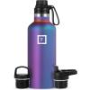 imageIRON FLASK Camping ampamp Hiking Hydration Canteens  3 Lids Narrow Spout Lid Leak Proof Vacuum Insulated Stainless Steel  Hot ampamp Cold Double Walled Sports Water Bottle  Day ampamp Night 64 OzAurora