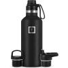 imageIRON FLASK Camping ampamp Hiking Hydration Canteens  3 Lids Narrow Spout Lid Leak Proof Vacuum Insulated Stainless Steel  Hot ampamp Cold Double Walled Sports Water Bottle  Day ampamp Night 64 OzMidnight Black