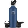imageIRON FLASK Camping ampamp Hiking Hydration Canteens  3 Lids Narrow Straw Lid Leak Proof Vacuum Insulated Stainless Steel  Hot ampamp Cold Double Walled Sports Water Bottle  Fire 32 OzTwilight Blue