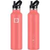 imageIRON FLASK Camping ampamp Hiking Hydration Canteens  3 Lids Narrow Straw Lid Leak Proof Vacuum Insulated Stainless Steel  Hot ampamp Cold Double Walled Sports Water Bottle  Fire 32 OzPeach