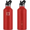 imageIRON FLASK Camping ampamp Hiking Hydration Canteens  3 Lids Narrow Straw Lid Leak Proof Vacuum Insulated Stainless Steel  Hot ampamp Cold Double Walled Sports Water Bottle  Fire 32 OzFire Red