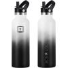 imageIRON FLASK Camping ampamp Hiking Hydration Canteens  3 Lids Narrow Straw Lid Leak Proof Vacuum Insulated Stainless Steel  Hot ampamp Cold Double Walled Sports Water Bottle  Fire 32 OzDay  Night
