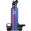 imageIRON FLASK Camping ampamp Hiking Hydration Canteens  3 Lids Narrow Straw Lid Leak Proof Vacuum Insulated Stainless Steel  Hot ampamp Cold Double Walled Sports Water Bottle  Fire 32 OzAurora