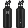 imageIRON FLASK Camping ampamp Hiking Hydration Canteens  3 Lids Narrow Straw Lid Leak Proof Vacuum Insulated Stainless Steel  Hot ampamp Cold Double Walled Sports Water Bottle  Fire 32 OzMidnight Black