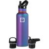 imageIRON FLASK Camping ampamp Hiking Hydration Canteens  3 Lids Narrow Straw Lid Leak Proof Vacuum Insulated Stainless Steel  Hot ampamp Cold Double Walled Sports Water Bottle  Fire 32 OzAurora