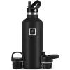 imageIRON FLASK Camping ampamp Hiking Hydration Canteens  3 Lids Narrow Straw Lid Leak Proof Vacuum Insulated Stainless Steel  Hot ampamp Cold Double Walled Sports Water Bottle  Fire 32 OzMidnight Black