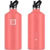 imageIRON FLASK Camping ampamp Hiking Hydration Canteens  3 Lids Narrow Straw Lid Leak Proof Vacuum Insulated Stainless Steel  Hot ampamp Cold Double Walled Sports Water Bottle  Fire 32 OzPeach
