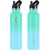 imageIRON FLASK Camping ampamp Hiking Hydration Canteens  3 Lids Narrow Straw Lid Leak Proof Vacuum Insulated Stainless Steel  Hot ampamp Cold Double Walled Sports Water Bottle  Fire 32 OzSky