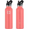 imageIRON FLASK Camping ampamp Hiking Hydration Canteens  3 Lids Narrow Straw Lid Leak Proof Vacuum Insulated Stainless Steel  Hot ampamp Cold Double Walled Sports Water Bottle  Fire 32 OzPeach