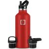 imageIRON FLASK Camping ampamp Hiking Hydration Canteens  3 Lids Narrow Straw Lid Leak Proof Vacuum Insulated Stainless Steel  Hot ampamp Cold Double Walled Sports Water Bottle  Fire 32 OzFire Red