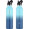 imageIRON FLASK Camping ampamp Hiking Hydration Canteens  3 Lids Narrow Straw Lid Leak Proof Vacuum Insulated Stainless Steel  Hot ampamp Cold Double Walled Sports Water Bottle  Fire 32 OzBlue Waves