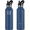 imageIRON FLASK Camping ampamp Hiking Hydration Canteens  3 Lids Narrow Straw Lid Leak Proof Vacuum Insulated Stainless Steel  Hot ampamp Cold Double Walled Sports Water Bottle  Fire 32 OzTwilight Blue