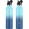 imageIRON FLASK Camping ampamp Hiking Hydration Canteens  3 Lids Narrow Straw Lid Leak Proof Vacuum Insulated Stainless Steel  Hot ampamp Cold Double Walled Sports Water Bottle  Fire 32 OzBlue Waves