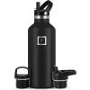 imageIRON FLASK Camping ampamp Hiking Hydration Canteens  3 Lids Narrow Straw Lid Leak Proof Vacuum Insulated Stainless Steel  Hot ampamp Cold Double Walled Sports Water Bottle  Fire 32 OzMidnight Black