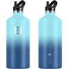 imageIRON FLASK Camping ampamp Hiking Hydration Canteens  3 Lids Narrow Straw Lid Leak Proof Vacuum Insulated Stainless Steel  Hot ampamp Cold Double Walled Sports Water Bottle  Fire 32 OzBlue Waves