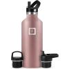 imageIRON FLASK Camping ampamp Hiking Hydration Canteens  3 Lids Narrow Straw Lid Leak Proof Vacuum Insulated Stainless Steel  Hot ampamp Cold Double Walled Sports Water Bottle  Fire 32 OzRose Gold