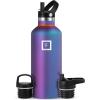 imageIRON FLASK Camping ampamp Hiking Hydration Canteens  3 Lids Narrow Straw Lid Leak Proof Vacuum Insulated Stainless Steel  Hot ampamp Cold Double Walled Sports Water Bottle  Fire 32 OzAurora