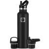 imageIRON FLASK Camping ampamp Hiking Hydration Canteens  3 Lids Narrow Straw Lid Leak Proof Vacuum Insulated Stainless Steel  Hot ampamp Cold Double Walled Sports Water Bottle  Fire 32 OzMidnight Black