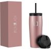 imageIRON FLASK Nomad Tumbler  2 Lids StrawFlip Vacuum Insulated Stainless Steel Bottle Double Walled Drinking Cup Thermos Coffee Travel Mug Water  Fire 24 OzRose Gold