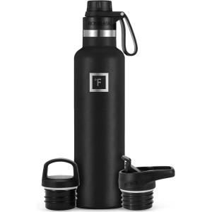imageIRON FLASK Camping ampamp Hiking Hydration Canteens  3 Lids Narrow Spout Lid Leak Proof Vacuum Insulated Stainless Steel  Hot ampamp Cold Double Walled Sports Water Bottle  Day ampamp Night 64 OzMidnight Black