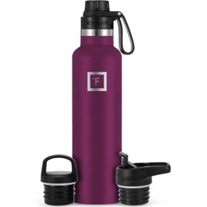 imageIRON FLASK Camping ampamp Hiking Hydration Canteens  3 Lids Narrow Spout Lid Leak Proof Vacuum Insulated Stainless Steel  Hot ampamp Cold Double Walled Sports Water Bottle  Day ampamp Night 64 OzBurgundy