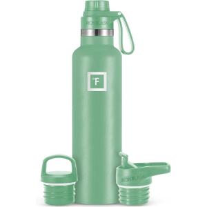 imageIRON FLASK Camping ampamp Hiking Hydration Canteens  3 Lids Narrow Spout Lid Leak Proof Vacuum Insulated Stainless Steel  Hot ampamp Cold Double Walled Sports Water Bottle  Day ampamp Night 64 OzSage