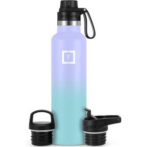 imageIRON FLASK Camping ampamp Hiking Hydration Canteens  3 Lids Narrow Spout Lid Leak Proof Vacuum Insulated Stainless Steel  Hot ampamp Cold Double Walled Sports Water Bottle  Day ampamp Night 64 OzCotton Candy